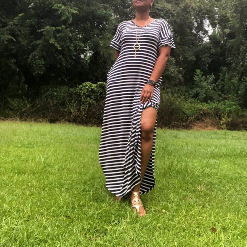 Blue and white stripe maxi